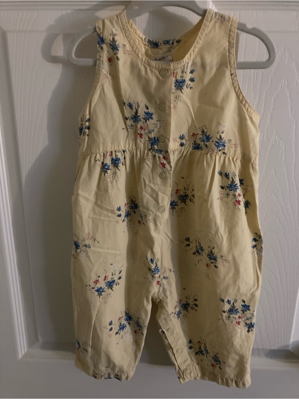 90s GAP Yellow Floral Sleeveless Baby Romper with Blue & Pink Flowers